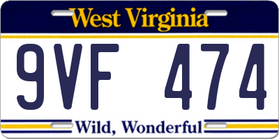 WV license plate 9VF474