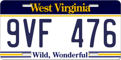 WV license plate 9VF476