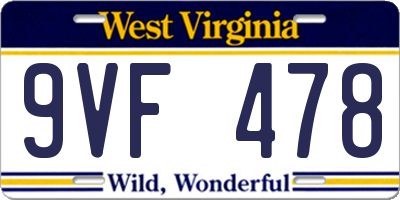 WV license plate 9VF478