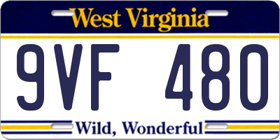 WV license plate 9VF480