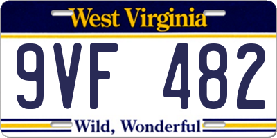 WV license plate 9VF482