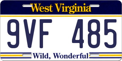 WV license plate 9VF485