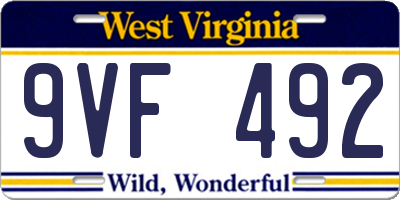 WV license plate 9VF492
