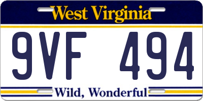 WV license plate 9VF494