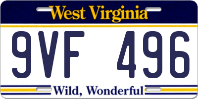 WV license plate 9VF496