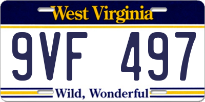 WV license plate 9VF497