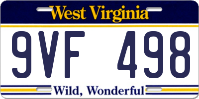 WV license plate 9VF498