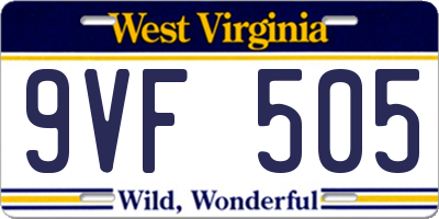 WV license plate 9VF505