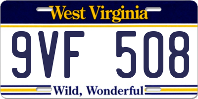 WV license plate 9VF508