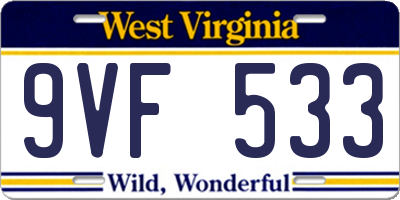 WV license plate 9VF533