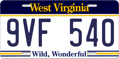 WV license plate 9VF540