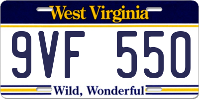 WV license plate 9VF550