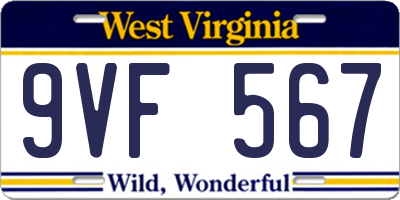 WV license plate 9VF567