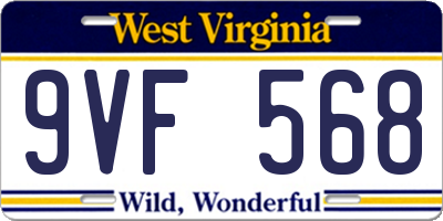 WV license plate 9VF568
