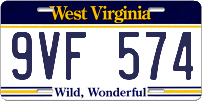 WV license plate 9VF574