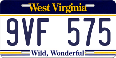 WV license plate 9VF575