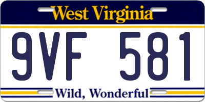 WV license plate 9VF581