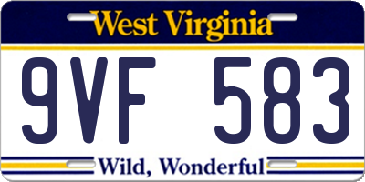 WV license plate 9VF583