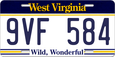 WV license plate 9VF584