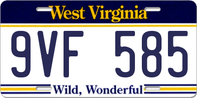 WV license plate 9VF585