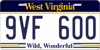 WV license plate 9VF600