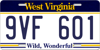 WV license plate 9VF601