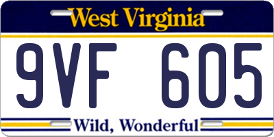 WV license plate 9VF605