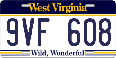 WV license plate 9VF608
