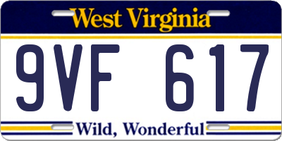 WV license plate 9VF617