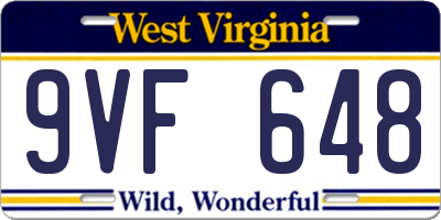WV license plate 9VF648