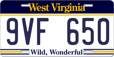 WV license plate 9VF650
