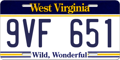 WV license plate 9VF651