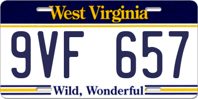 WV license plate 9VF657