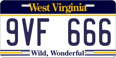 WV license plate 9VF666