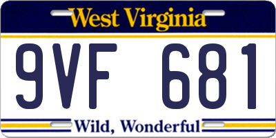 WV license plate 9VF681