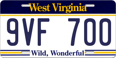 WV license plate 9VF700