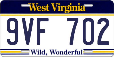 WV license plate 9VF702