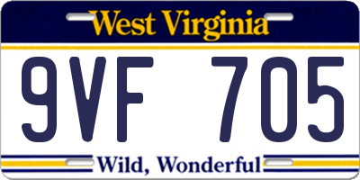 WV license plate 9VF705