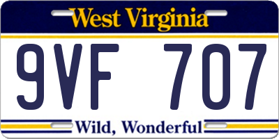 WV license plate 9VF707