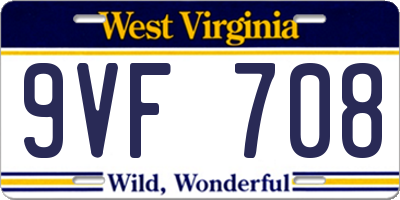 WV license plate 9VF708