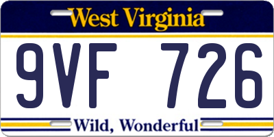 WV license plate 9VF726
