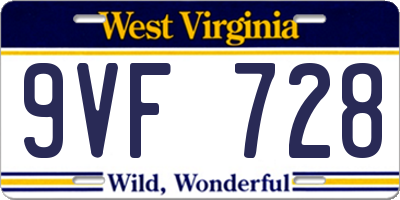 WV license plate 9VF728