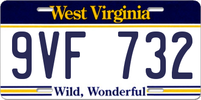 WV license plate 9VF732
