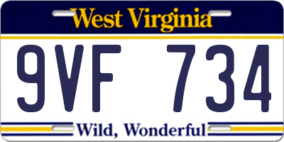 WV license plate 9VF734