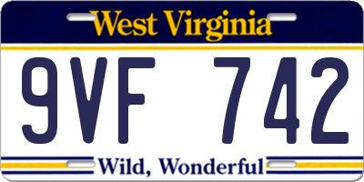 WV license plate 9VF742