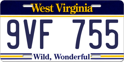 WV license plate 9VF755