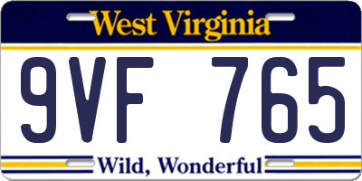 WV license plate 9VF765