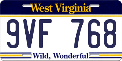 WV license plate 9VF768