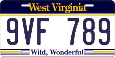 WV license plate 9VF789