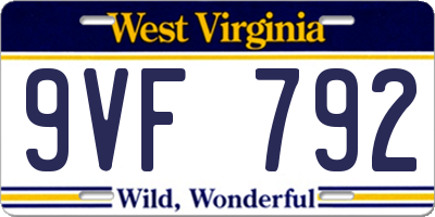 WV license plate 9VF792